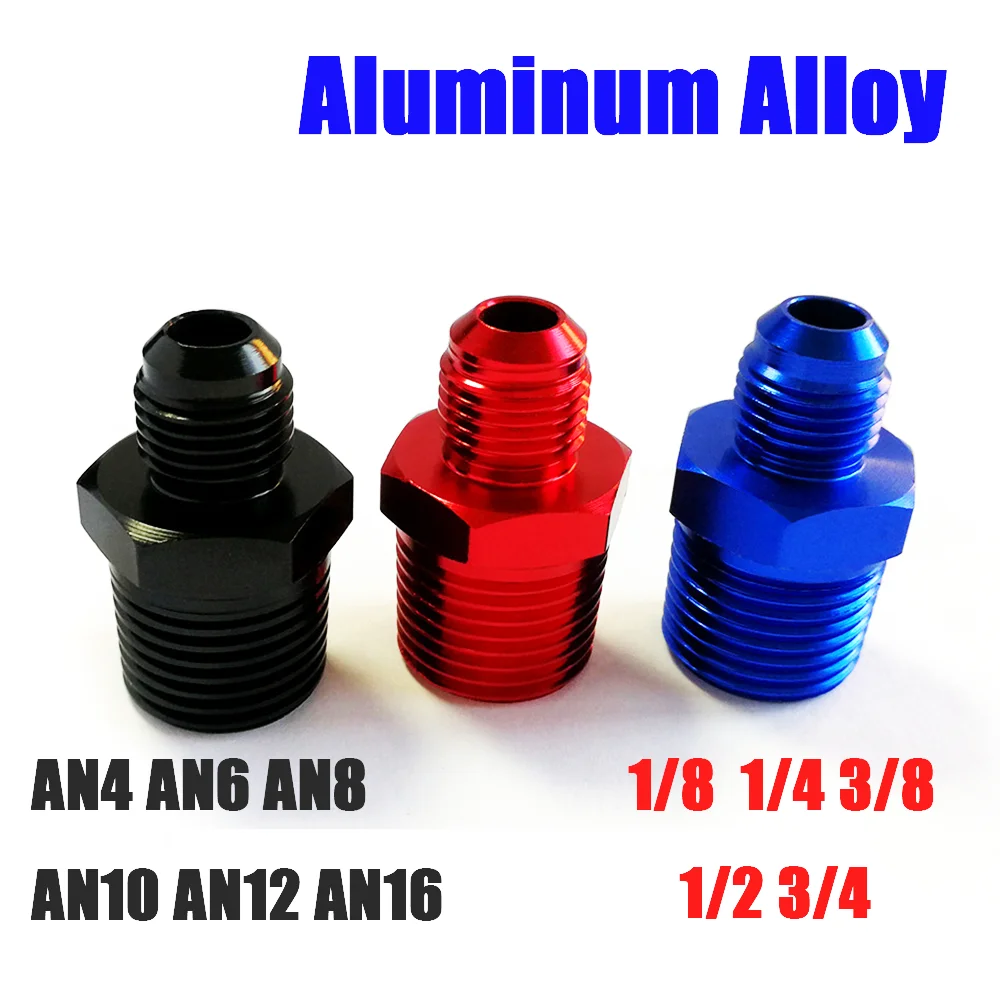 Black Blue Red AN3 -AN16 To 1/8 1/4 3/8 1/2 3/4 NPT Oil-cooled Adapter Universal Straight Fuel Hose Adapter Pipe Thread Fitting
