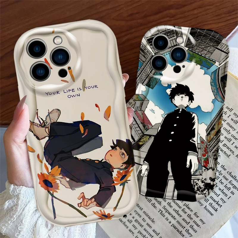 Mob Psycho 100 Cover For Apple iPhone 15 14 13 12 11 Pro X XR XS Max Plus 8 7 Plus SE Wave Oil Phone Case