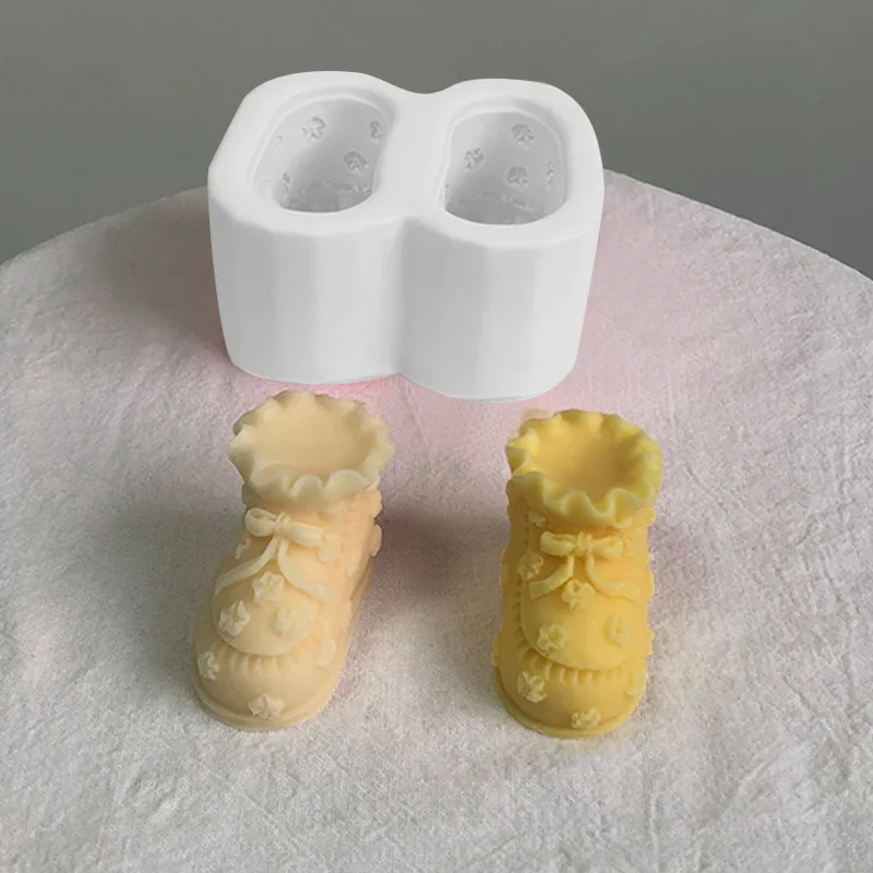 One Pair Embroidered Baby Shoes Silicone Molds DIY Candle Making Molds Handmade Soap Crafts Gypsum Resin Cake Baking Tools Gifts