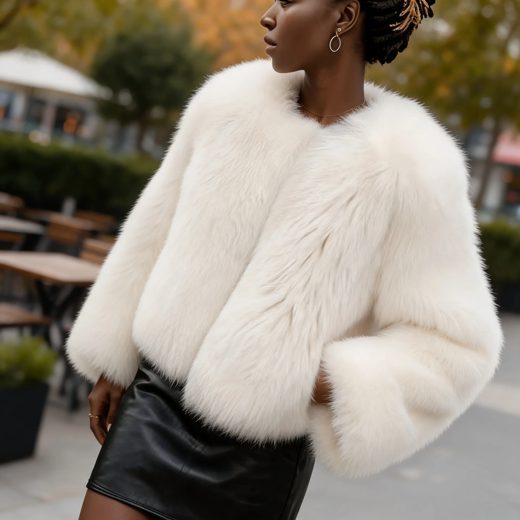No Hood Pocket Coat Cropped Elegant with Regular Sleeve Streetwear Long Sleeve Short Length Round Neck Autumn Women Coat