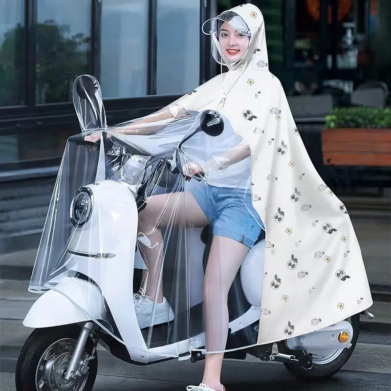 Mother-child Parent-child Raincoat Electric Car Adult Transparent Full-body Rainproof Single Person with Child Tram Poncho