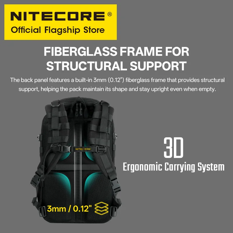 NITECORE BP24 24L Commuter Backpack Black 500D Fabric Modular Molle System for 15" Laptop for Camping Trekking Fishing Sport Ove image 5