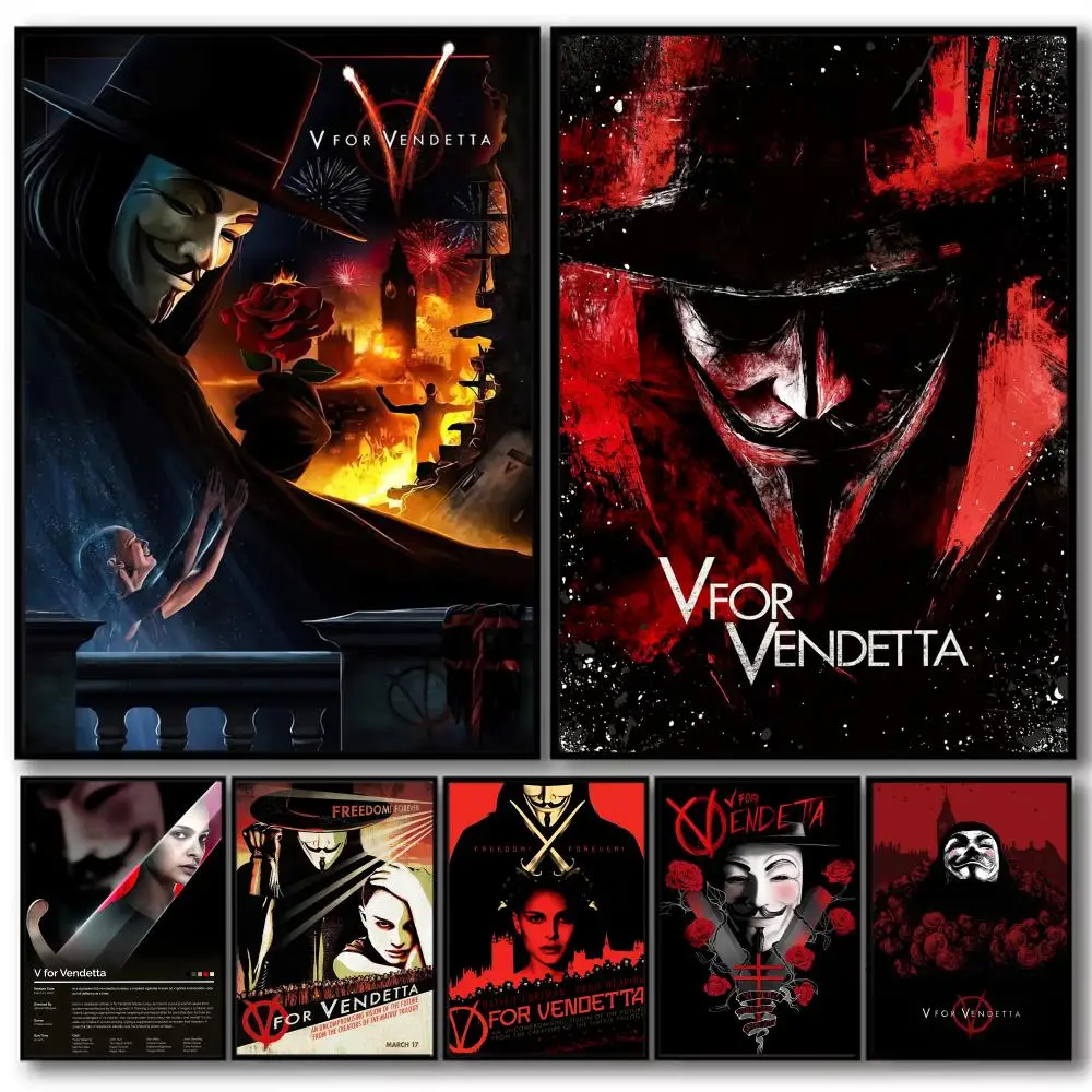 Classic Movie V for V_Vendetta Poster Decorative Stickers Wall Art Mural Photo Design for Home Living Room Hallway Decoration
