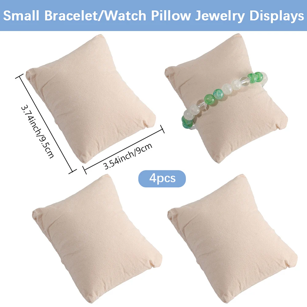 4Pcs Watch Pillow Cushions Bracelet Pillows Lint Cloth Jewelry Display Stand Set Blanched Almond Small Soft Cushion Holders