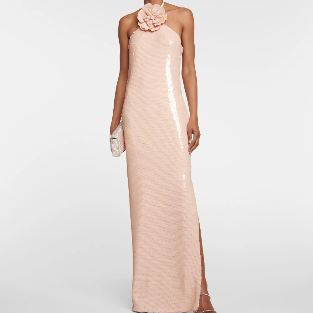 

Fashionable Three-dimensional Flower Lace Up Neck Hanging Sequin High-end Slim Fit Dress Formal Dress