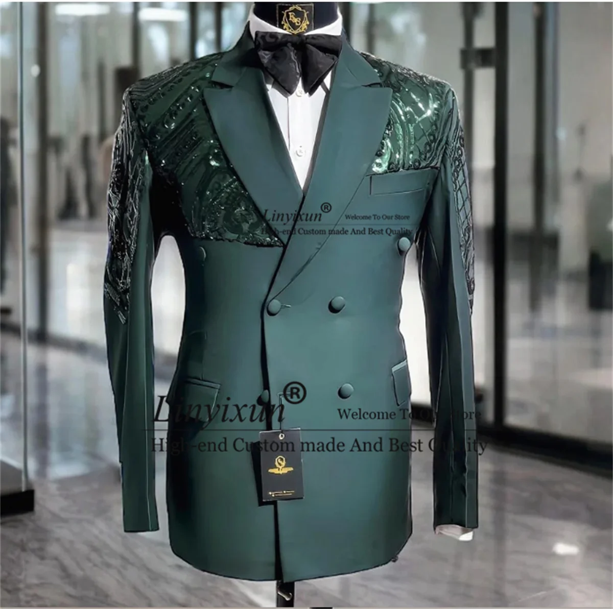 Fashion Sequined Applique Men Suits 2 Pieces Sets Jacket Pants Groom Wedding Tuxedos Customized Male Prom Blazers Costume Homme