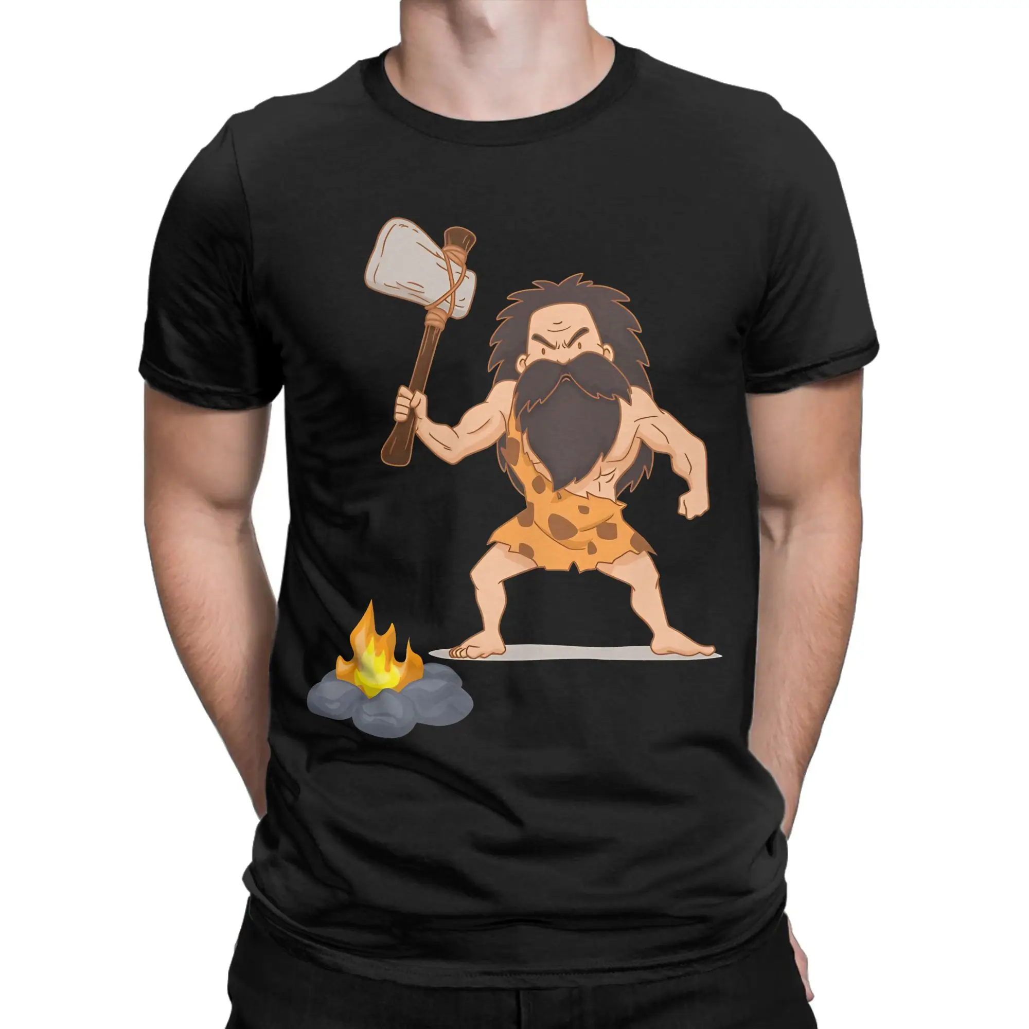 Stickers Axe Fire Novelty 100% Cotton T-Shirt Captain Caveman Tees Tops For Men