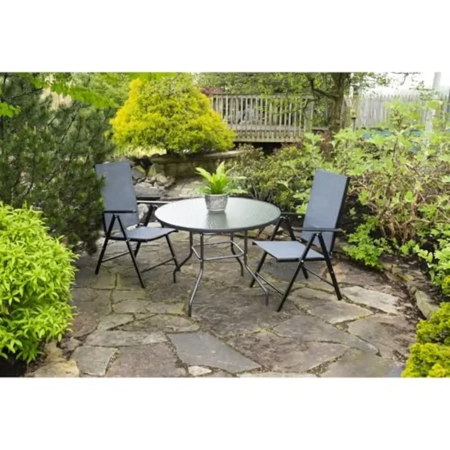 Outdoor patio furniture round dining table with steel base and rim, water-wave glass top in clear, durable and weather-resistan