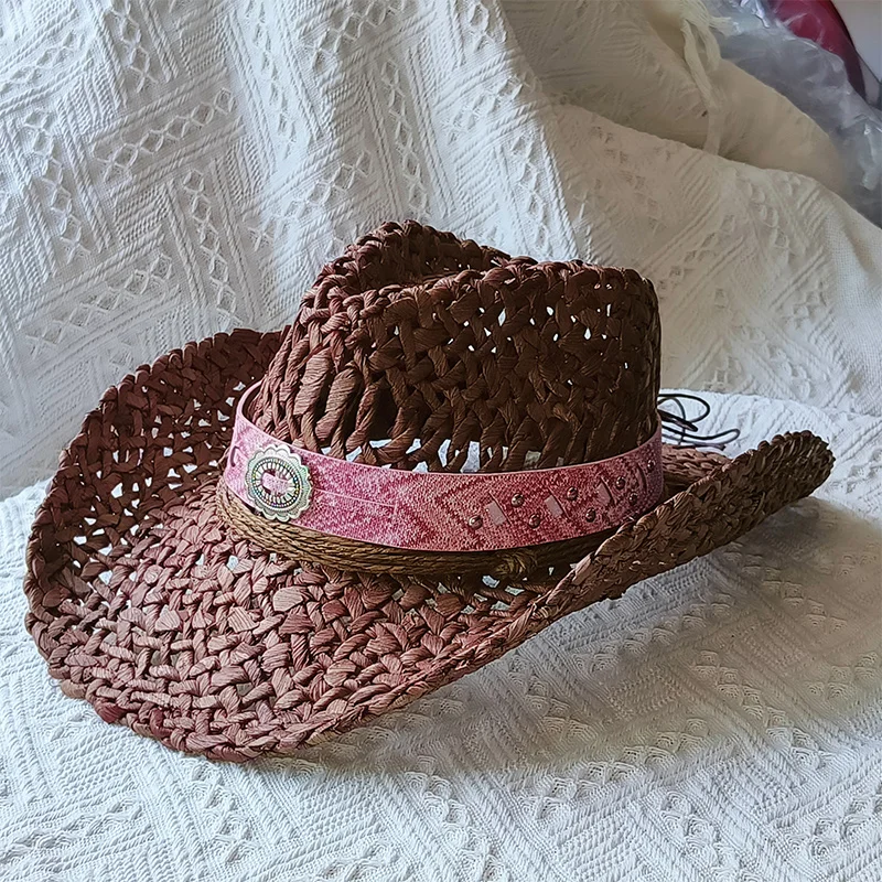 cowboy straw hat wholesale natural corn grass handmade cowboy hats For Men And Women Sun Protection Hats Outdoor Wide Brim cap