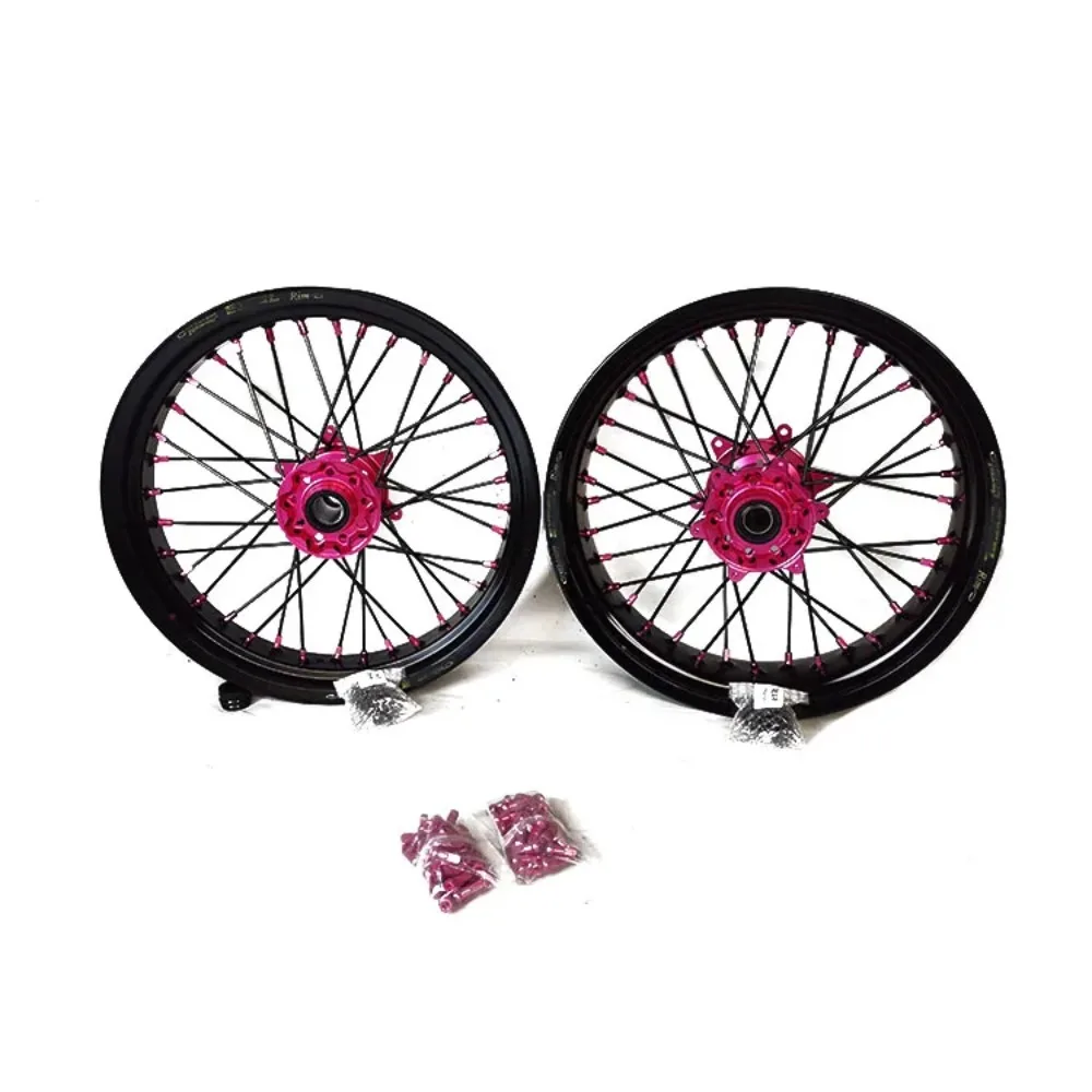 

Motorcycle Supermoto Racing Wheels Set Black Spoke and GLM Rims Alloy Hub Nipples for EXC/SXF