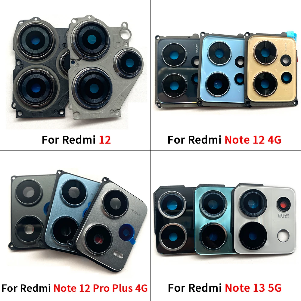 غطاء عدسة زجاجية مناسب للكاميرا الخلفية مع جزء بديل لحامل الإطار لهاتف Redmi Note 12 13 Pro Plus 5G 4G