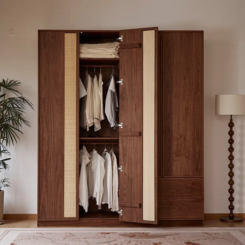 North American Black Walnut Wardrobe Full Solid Wood Wardrobe Home Bedroom Swing Door Drawer Storage Cabinet Sliding Door Wardro