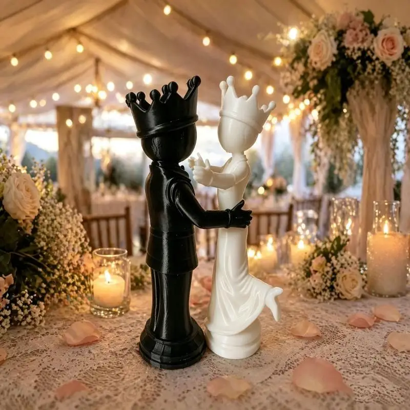 New 3D Printed Chess King And Queen Statue Home Decor Funny Desktop Ornaments Couple Gift