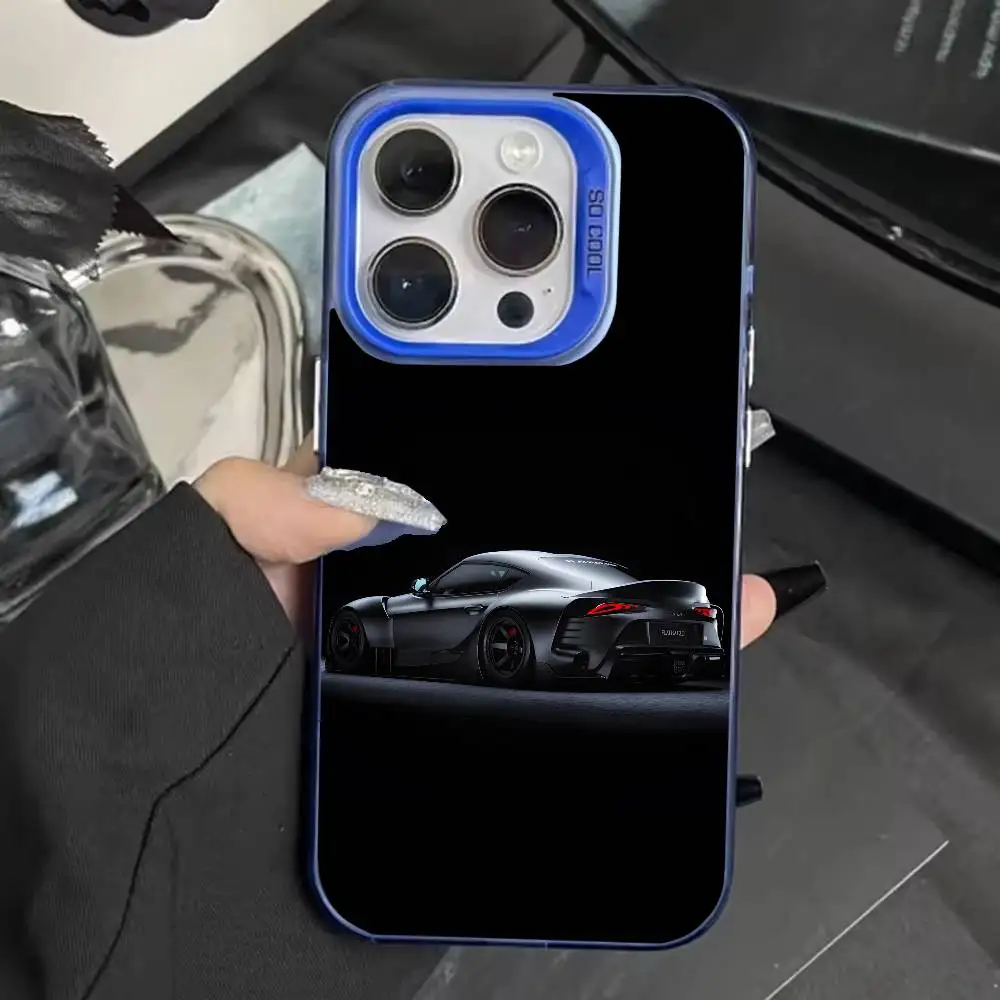 Cool e-executive sedan telefoonhoesje voor iPhone 16,15,14,13,12,11, Mini, Pro, MAX blauw matte schokbestendige hoes