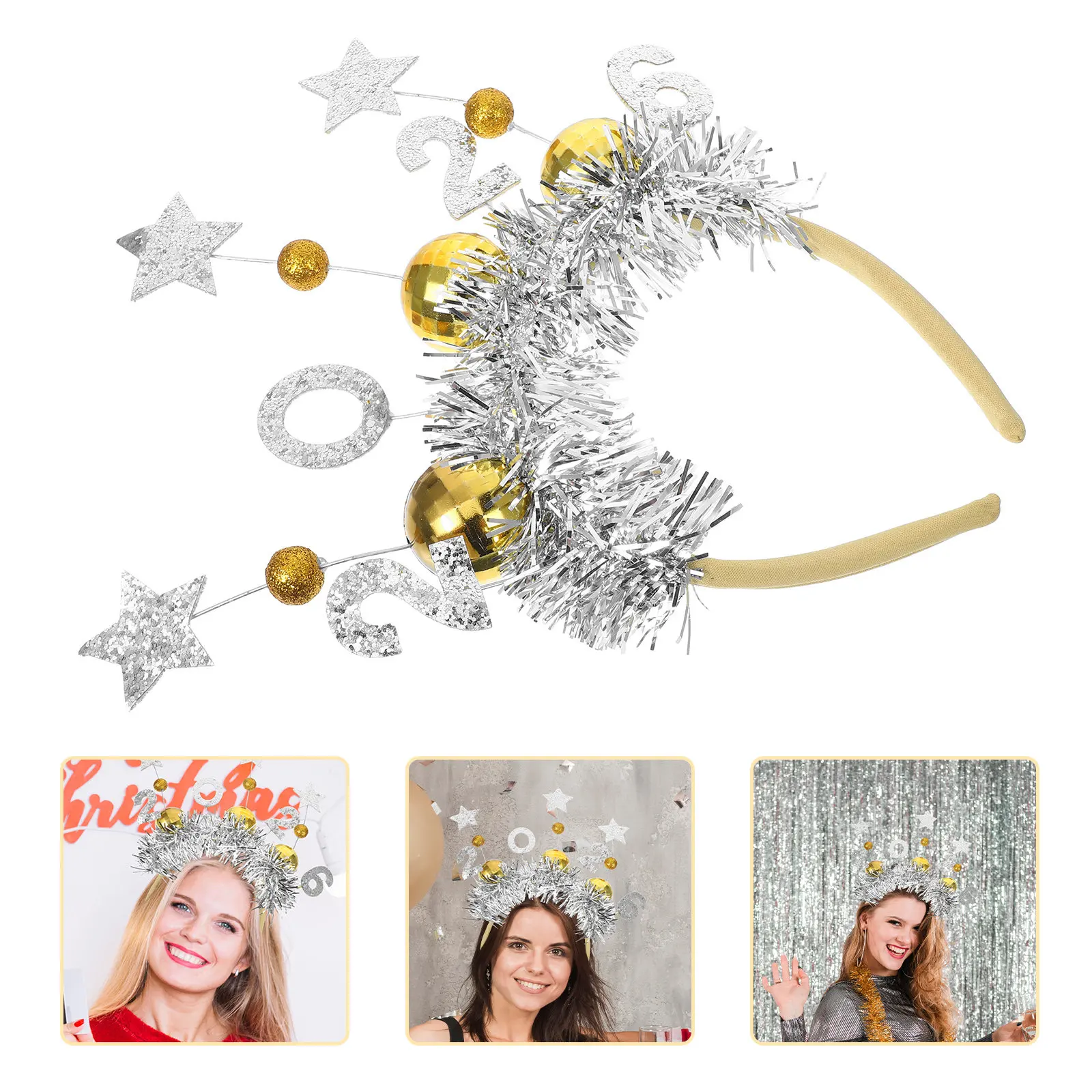 

2Pcs New Years Eve Party Headbands Retro Disco Ball Design Comfortable Soft Hairbands for Women New Years Eve Outfit Accessories