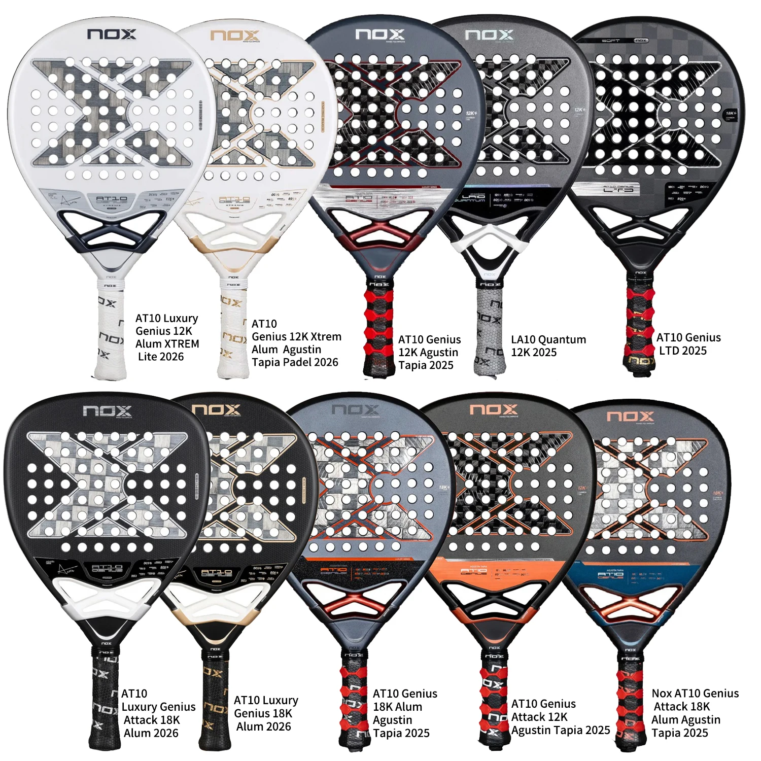 Raqueta de Pádel NOX AT10 12K 18K 2023 2024 2025 2026, Superficie de Fibra de Carbono con Núcleo de Espuma EVA Memory Flex, Raqueta de Pádel Ligera