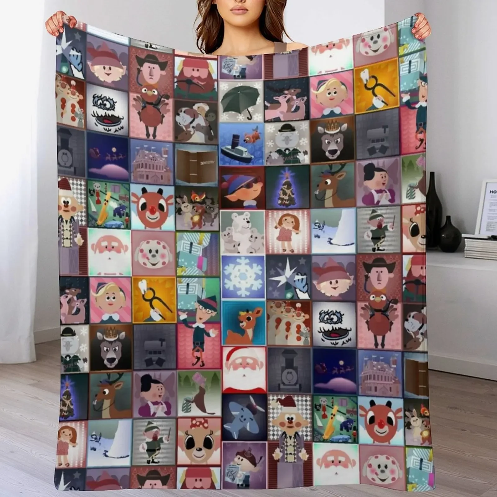 

Rudolph Squares Throw Blanket Lightweight Warm Blanket for Travel Camping
