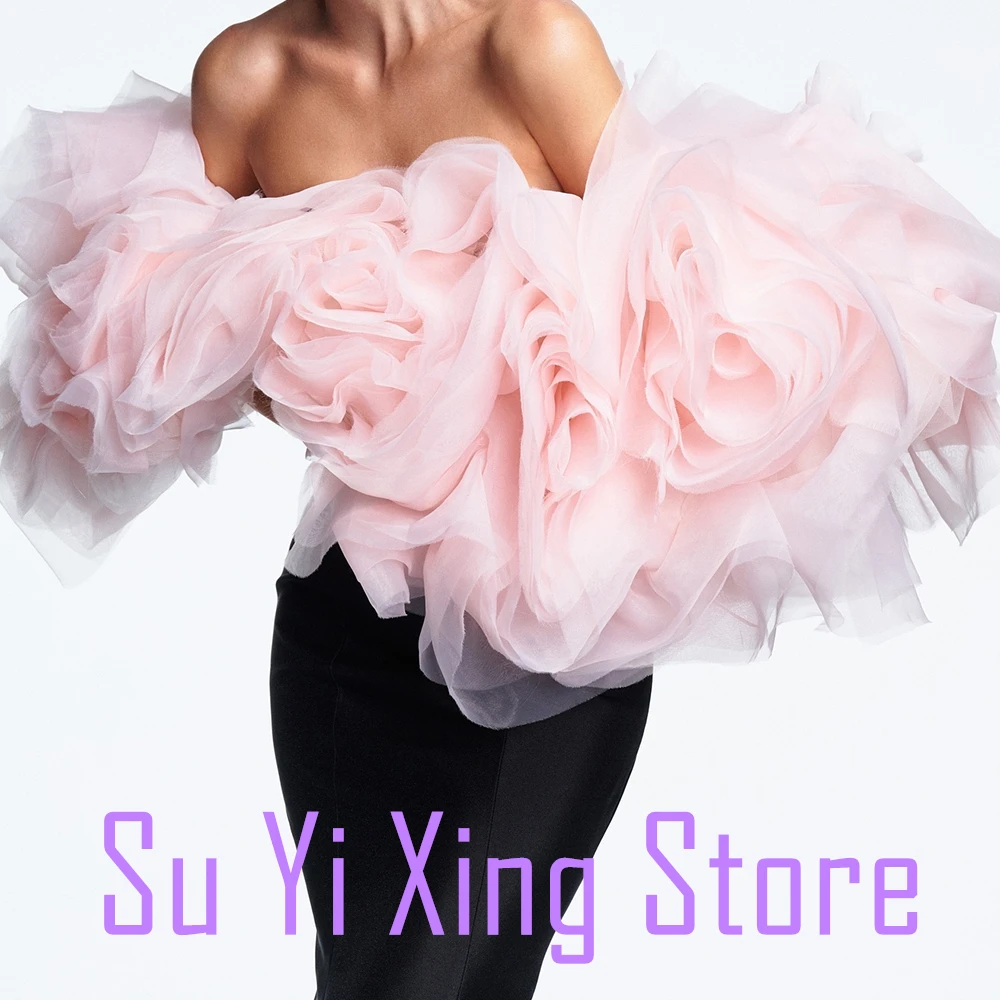 Satin Flowers Contrast Color Floor Length Boat Neck Sweep Train Open Back Strapless Mermaid Sleeveless Exquisite Evening Dress