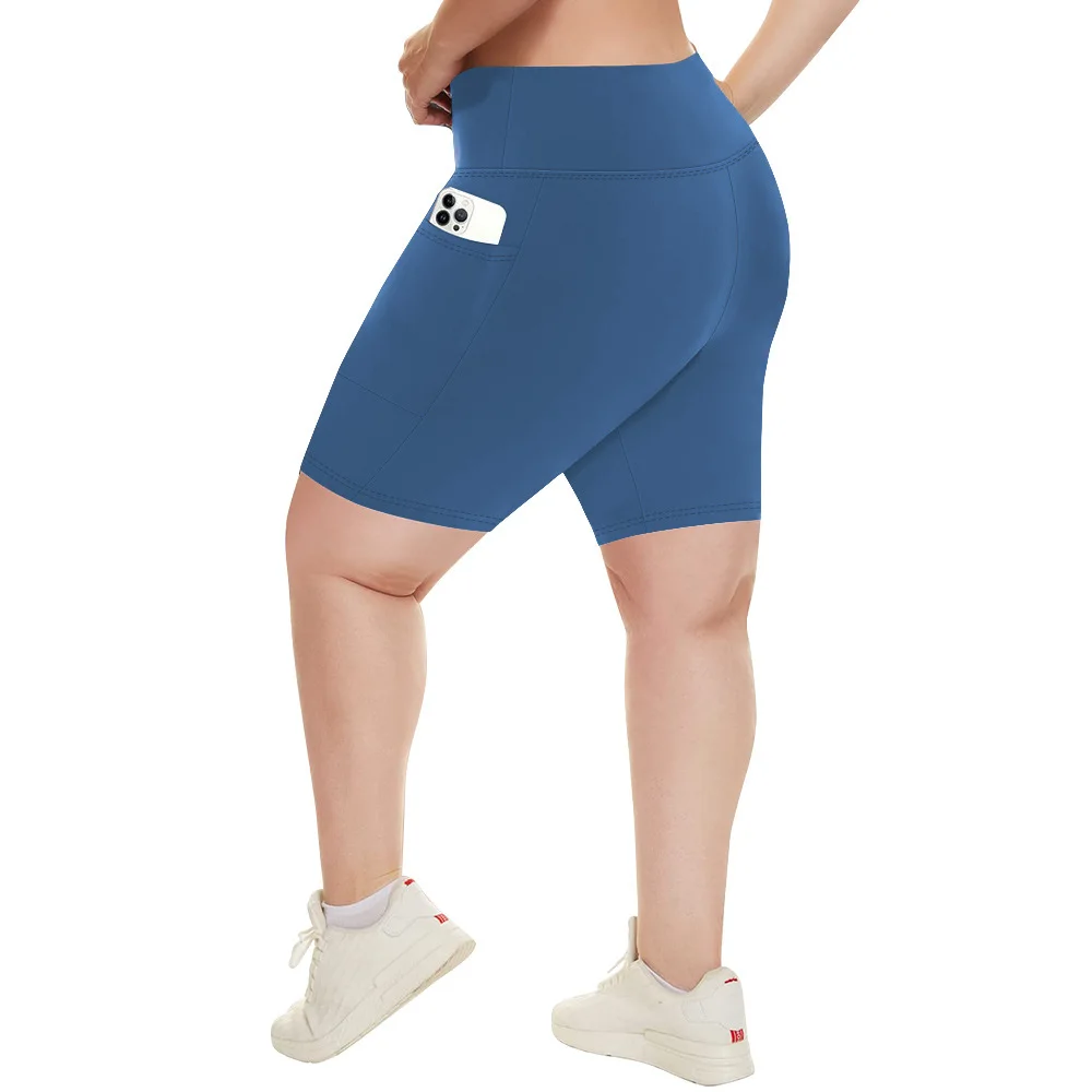 Yoga-Shorts in Übergröße für Damen, hohe Taille, Seitentasche, Workout, Laufhose, dehnbar, sportlich, Sommermode, schmale Shorts – Detail 13