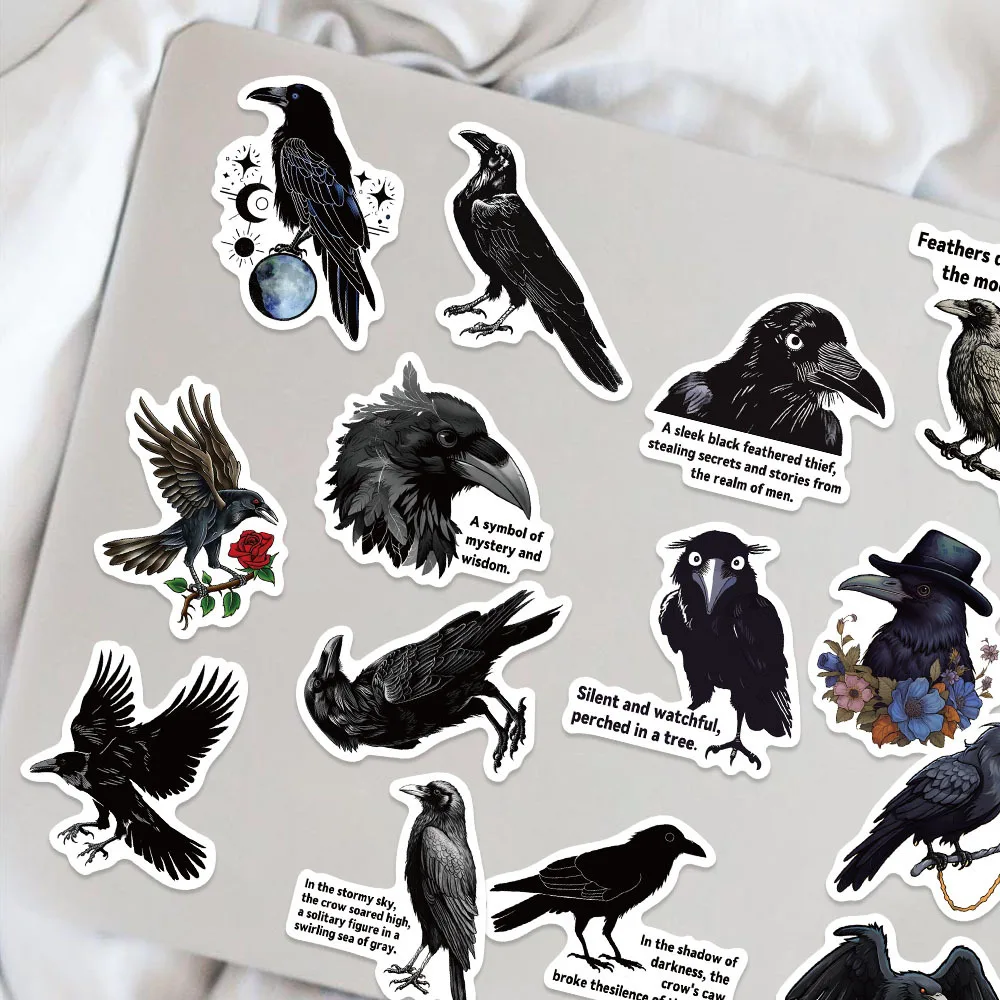 50pcs Black Crow Cartoon Graffiti Animals Stickers Phone Guitar Laptop Notebook Suitcase Water Bottles Waterproof Sticker Gift