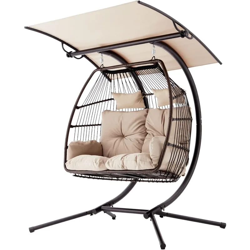 

Double Swing Egg Chair with Stand, Foldable Hanging Chair, Hammock Chair with Cushion and Awning, Basket Hammock Nest Chair