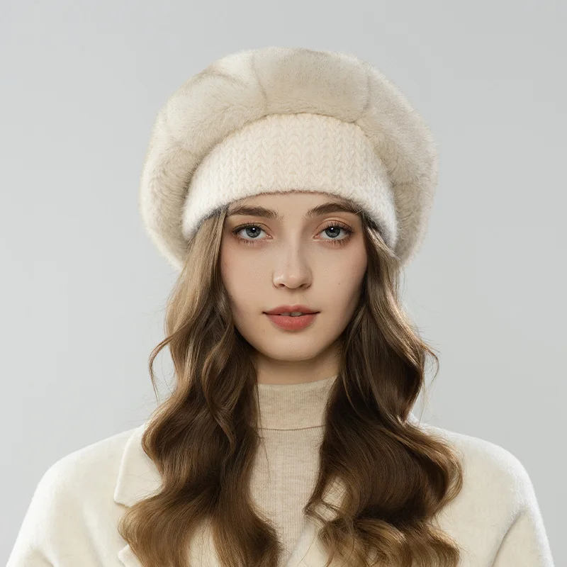 

Angora Hat Women Winter Knit Faux Fur Soft Warm Accessory For Skiing Autumn Outdoor Sports Cycling