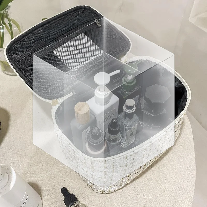 2025 New Women's Bag Knitted Style Makeup Bag Portable Portable Portable Makeup Bag Fashionable Large Storage Bag