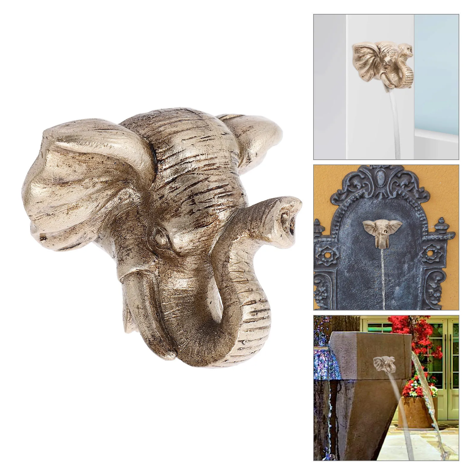 Насадка для фонтана с головой слона, настенная функция воды, декоративный носик, опрыскиватель для открытого сада и бассейна, успокаивающий звук, прочный