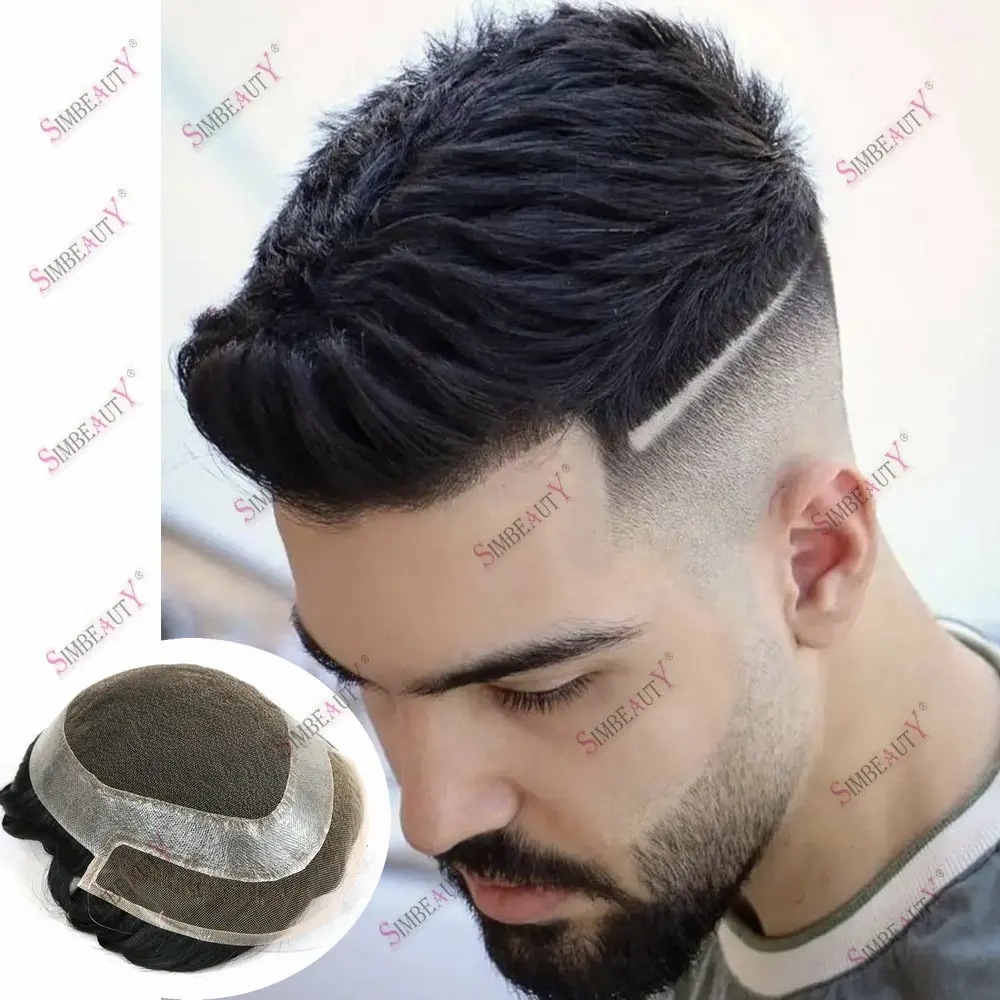 

Men's Toupee Human Hair HD Lace Natural Hairline Swiss Lace Front &Thin PU Base Bleached Knots Men Capillary Prosthesis System