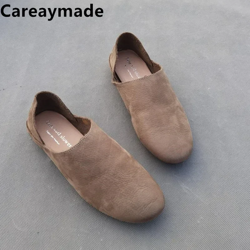Careaymade-Head layer cowhide pure handmade big size  women flats,retro shallow mouth the ancient Zen comfortable leather shoes