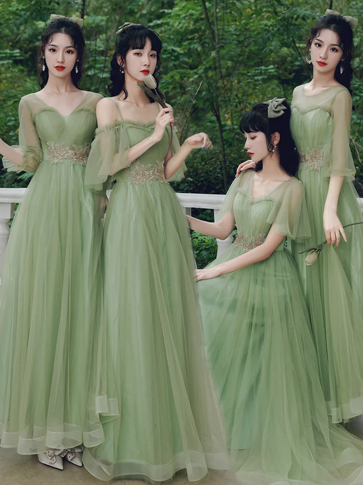 Customized Green Bridesmaid Dresses Sweet Memory Girls Women Gown Lady Formal Gown Prom Robe Mesh Tulle Wedding Guest Dress