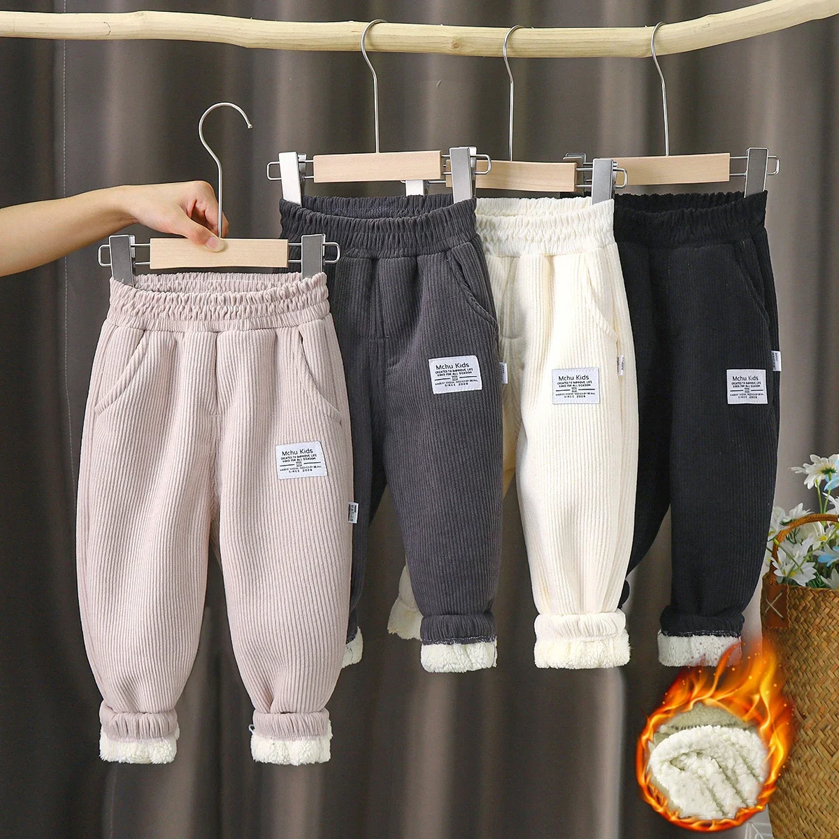 Kids Winter Clothes Casual Thick Pants for Boys Girls Warm Fleece Sweatpants Children Long Trousers Sport Pants 2-14 Years