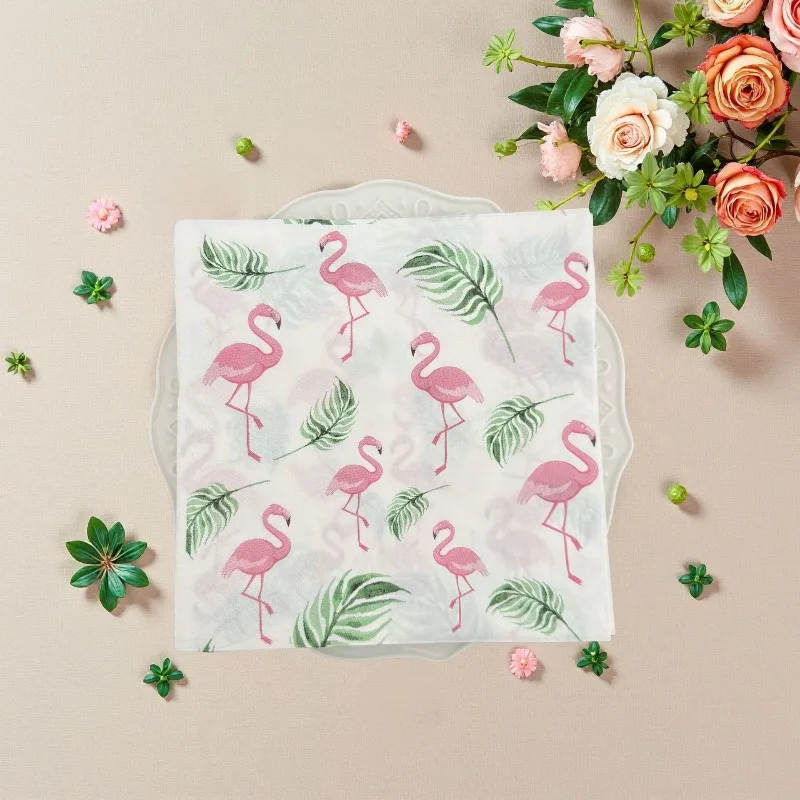 10/20pcs 33cm 2Layer Hawaiian Pink Flamingo Pattern Party Printed Towels Pool Outdoor Party Colorful Towels DIY Decoupage Paper