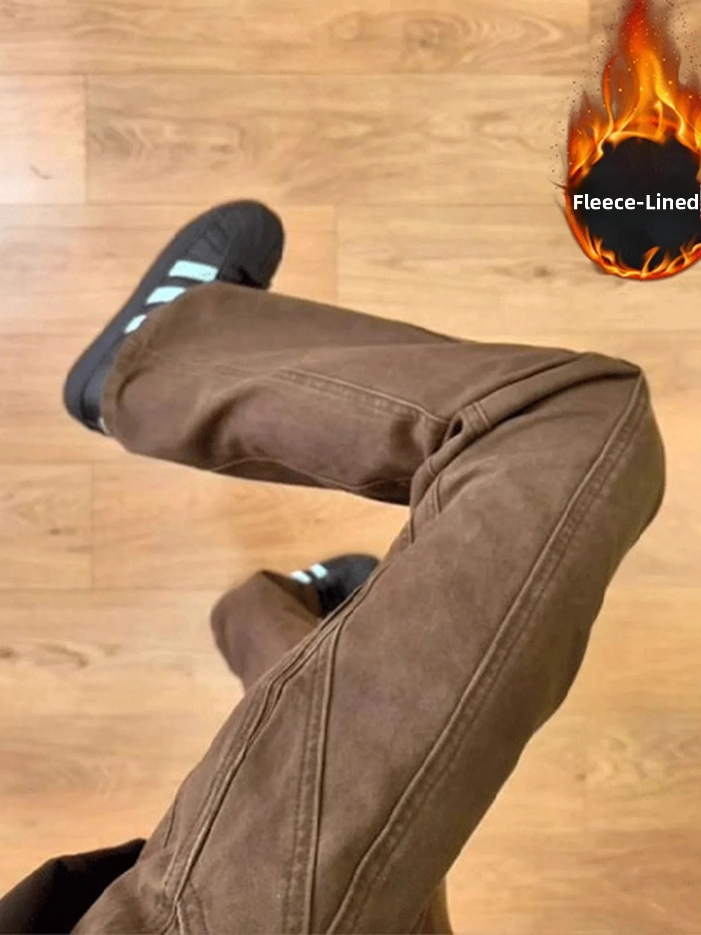 

Men's Fleece Lined Slash Cut Denim Jeans Winter Straight Leg High Waist Lift Micro Flare Long Pants Casual Low Waist Polyeste...