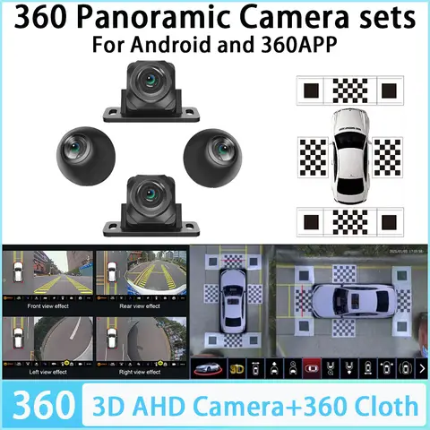 360 Panoramic Camera System Sets for Android Auto Radio 360APP 3D AHD 1080P 720P SN307 WDR 4 Cameras Car Mat Calibration Cloths