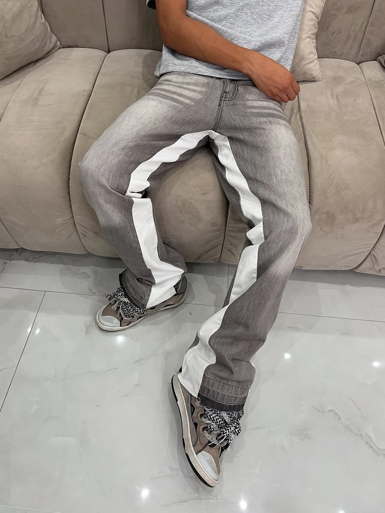 

2026 New American street trousers washed for old color matching design retro straight jeans unisex ins style high street fashion