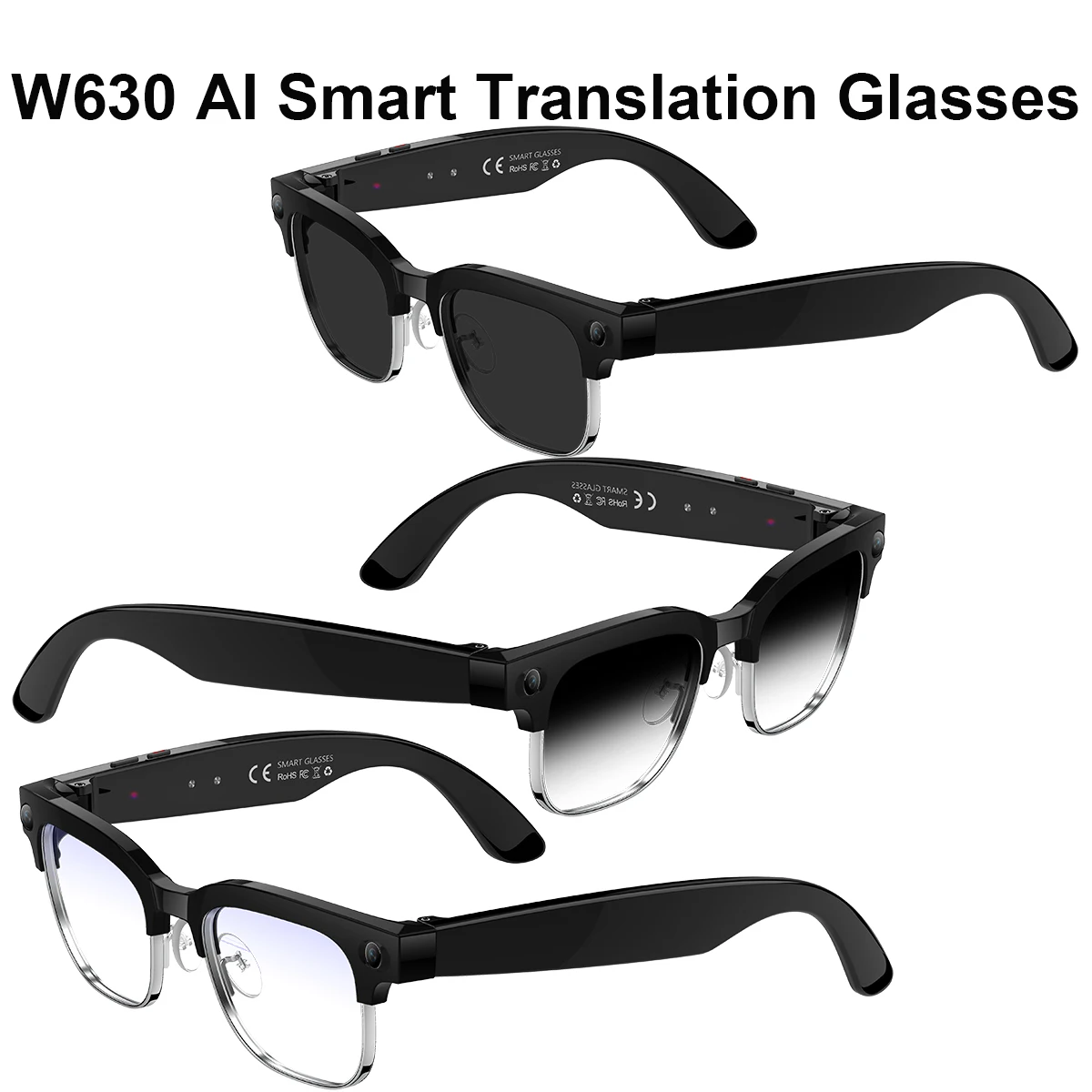 

W630 AI Translation Умные очки для перевода с 8-мегапиксельной HD-камерой Интеллектуальные очки с защитой от сотрясений Водонепроницаемые поляризационные солнцезащитные очки