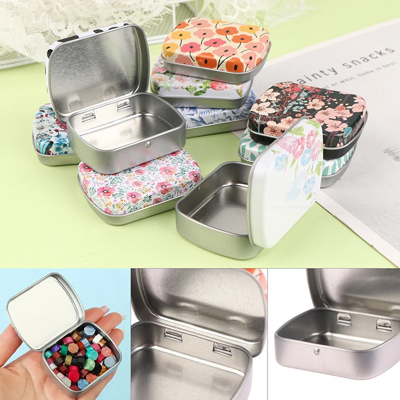 Portable Mini Metal Hinged Tin Box with Lid Rectangular Container Small Storage Kit Candy Pill Cases forHome Organizer