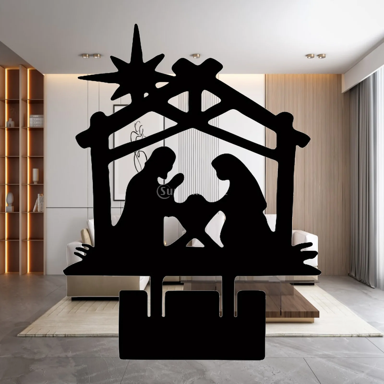Nativity Scene Jesus Birth Ornament Stainless Steel Holy Family Statue Craft Figurine Desk Decoration for Home Office Dining