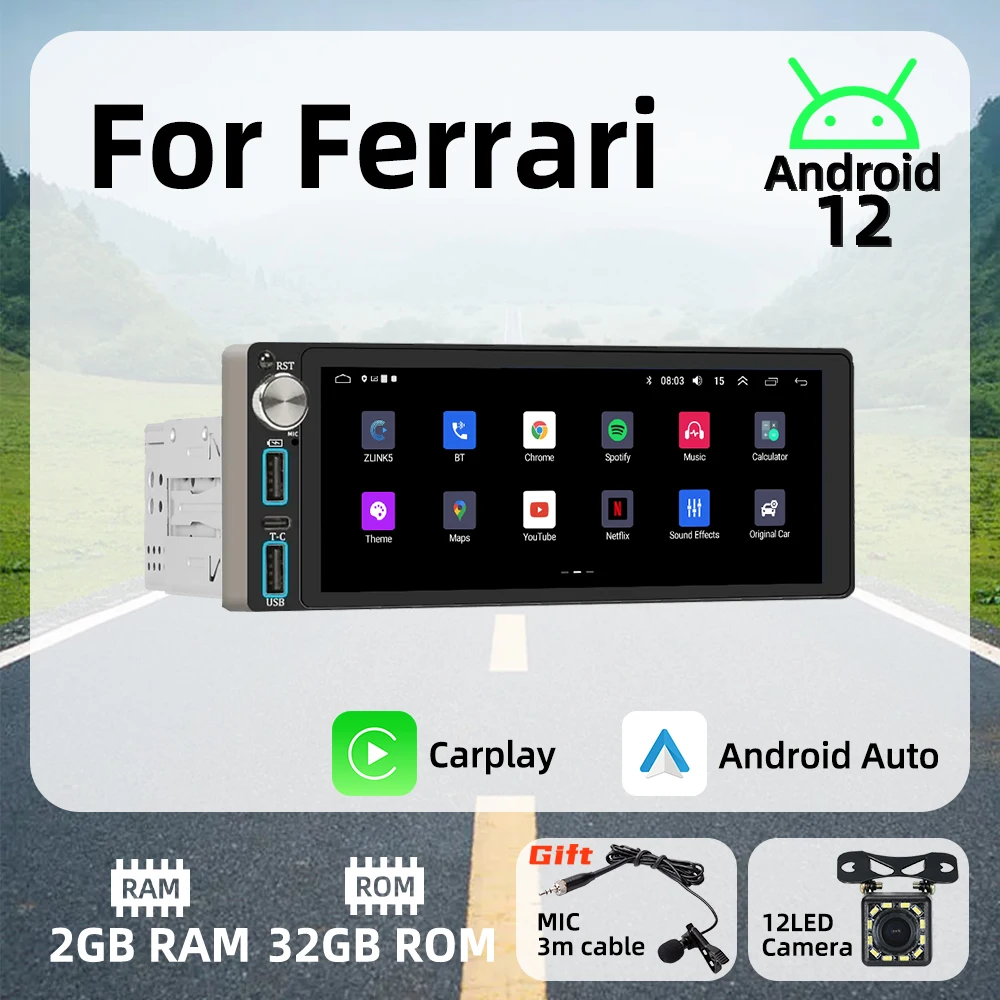 

Wireless Carplay Android Auto Autoradio 6.86" 1Din Radio Android Car Multimedia for Ferrari Stereo Head Unit GPS Navigation Wifi