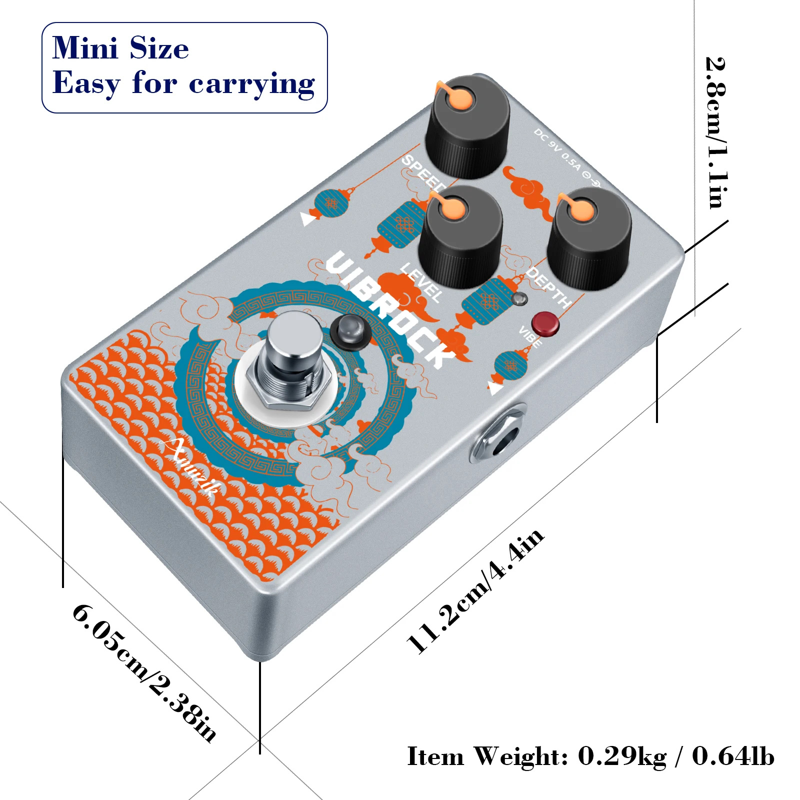 Amuzik-VIBROCK Electric Guitar Pedal, Chorus-Tremolo Monoblock Pedal, Full Size Modulation, True Bypass, RE-02