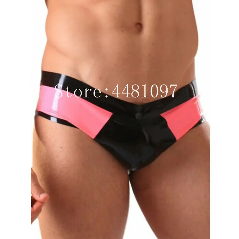 

Latex Shorts Rubber Briefs Black with Pink Panties Underwear Pants Party Club Wear Costume ( No Zip)