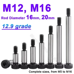 1pc M12 M16 Rod Dia=16mm 20mm Grade 12.9 Hex Hexagon Socket Cap Head Shoulder Roller Bearing Screw Bolt High Tensile L=15-150mm