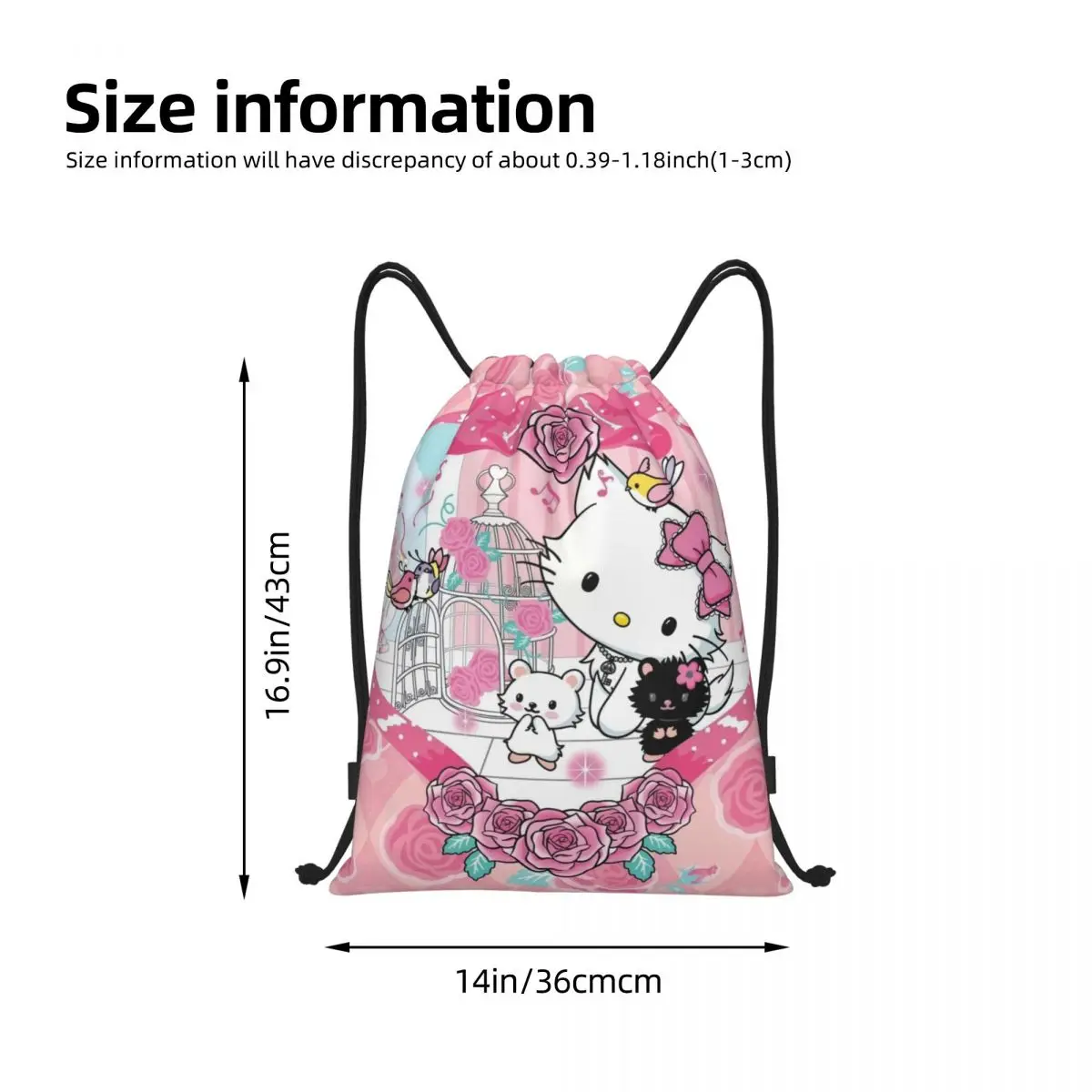 مخصص Charmmy كيتي سانريو الكرتون الرباط حقائب الظهر الرجال النساء خفيفة الوزن رياضة الرياضة Sackpack أكياس لليوجا #4