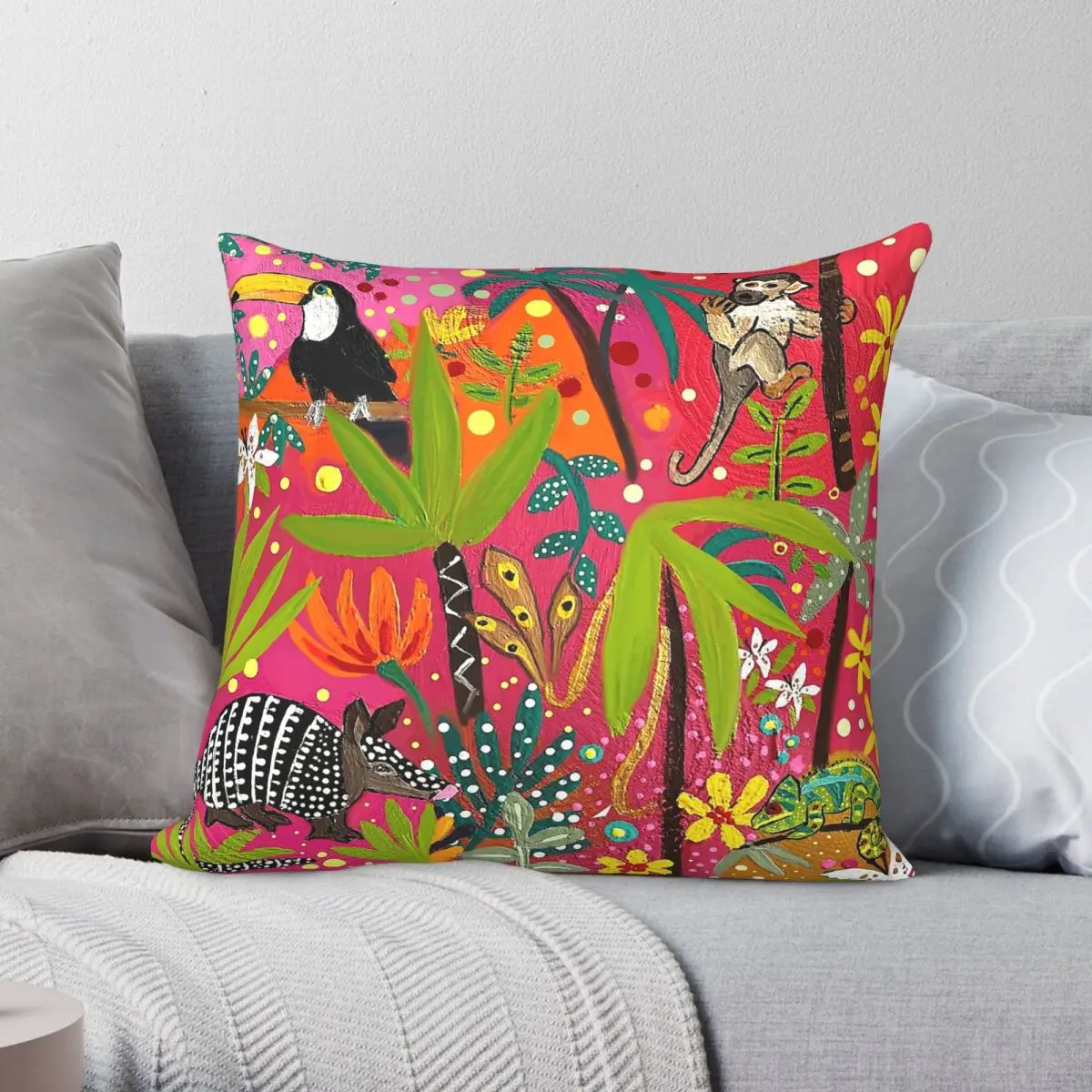 Funda de almohada Crazy Amazonia Rainforest, funda de almohada decorativa con cremallera y estampado de terciopelo y lino de poliéster, funda de cojín para el hogar