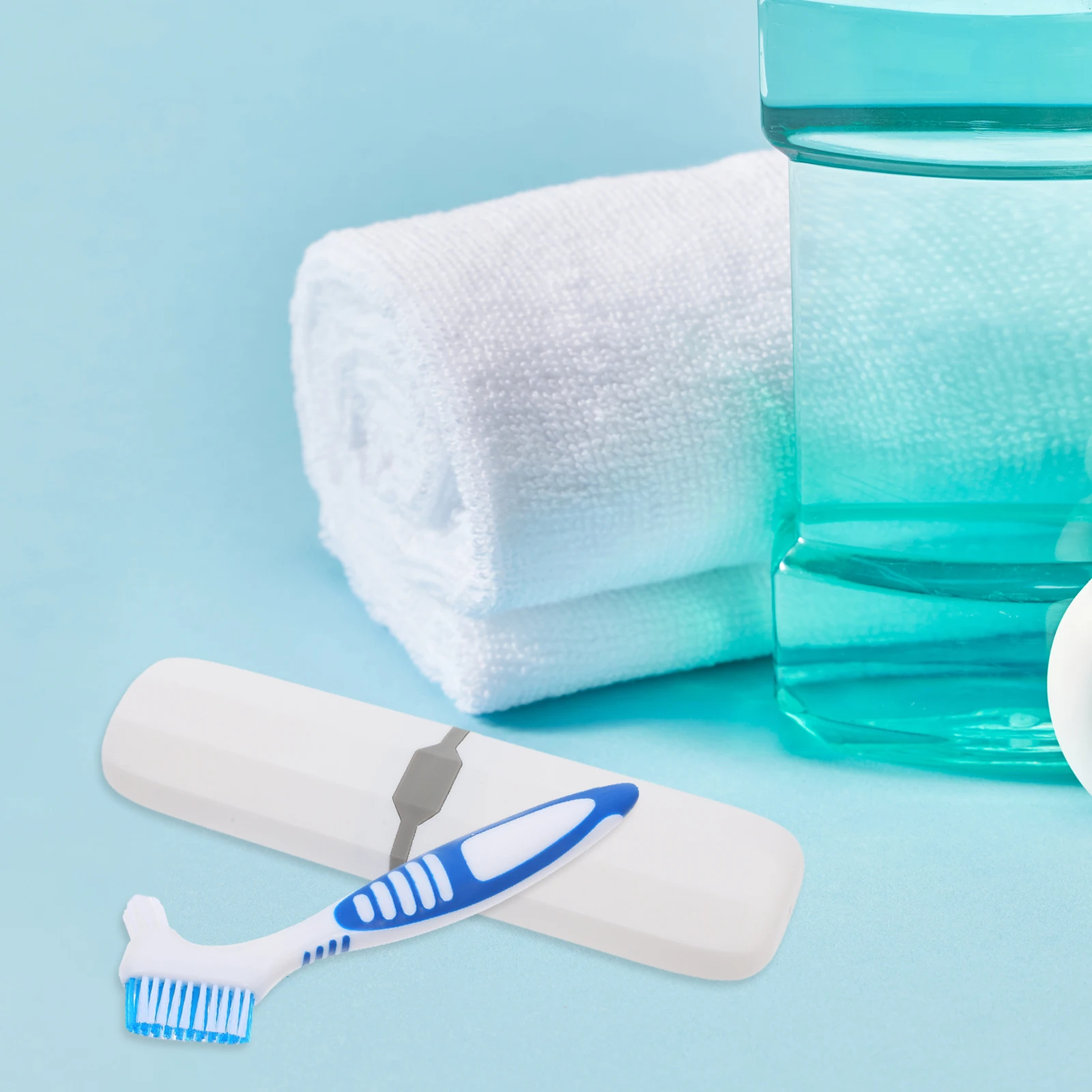 1 set Portable Denture Brush Set Storage Case, Double Sided Cleaning Bristles Oral Care, Travel Toothbrush Holder Retainer