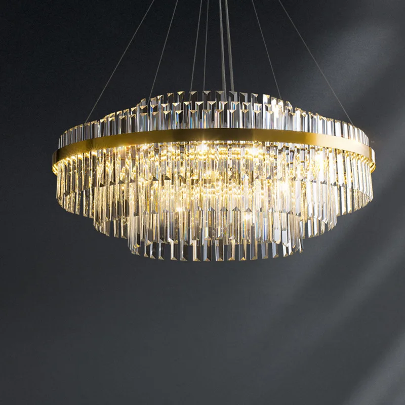 

Modern LED Ceiling Chandelier Round Dimmable Dining Living Room Lamp Gold Luster Home Decoration Luxury Crystal Pendant Lamps