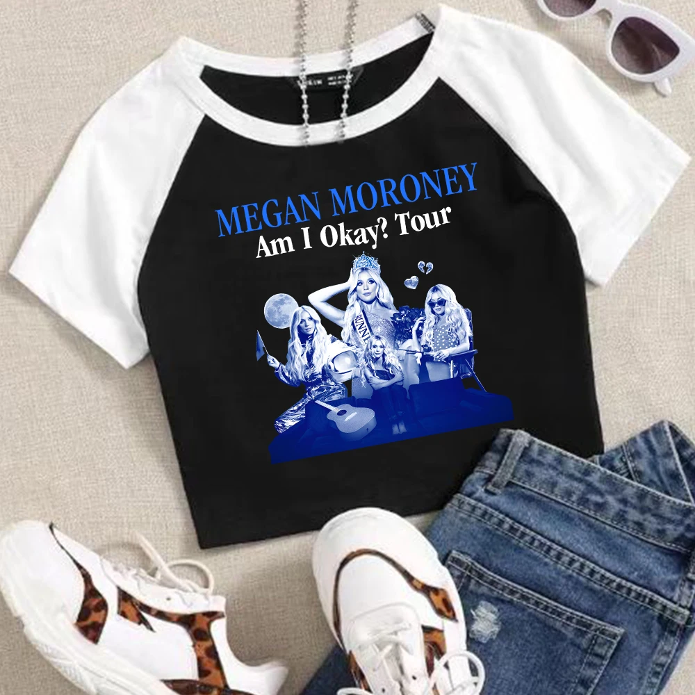 

Укороченные топы Megan Moroney Am I Okay Tour, футболка для девочек, модная женская футболка с круглым вырезом и короткими рукавами, подарочная футболка для фанатов