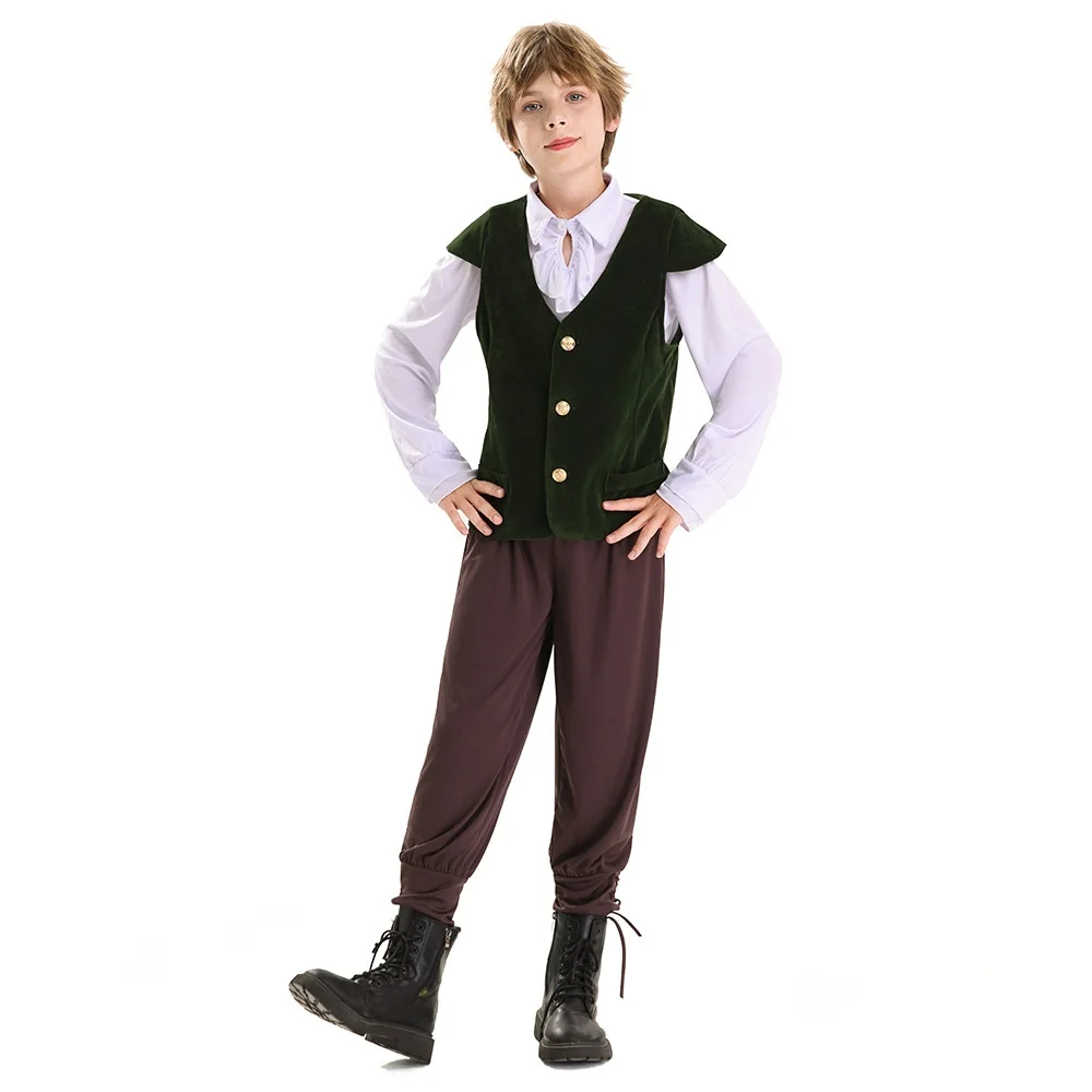 

Renaissance loween Children's Medieval Prince Performance Costume Top irt Vest Trousers Stage Outfit Ethnic Wear