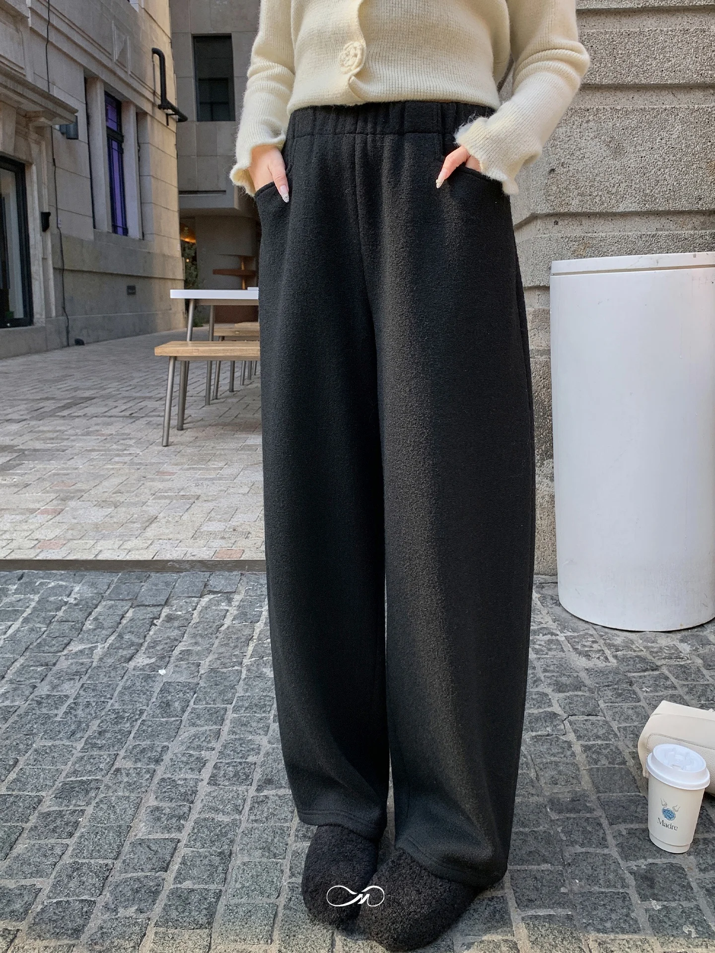 

Lazin Sle Fce Lined Wide Leg Pants High Waist Knife Trousers for plus Size Women Casual High Waist Pants